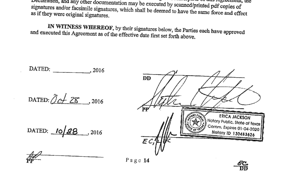 A screengrab of a page from the agreement between Stormy Daniels and then-candidate Donald  Trump. 