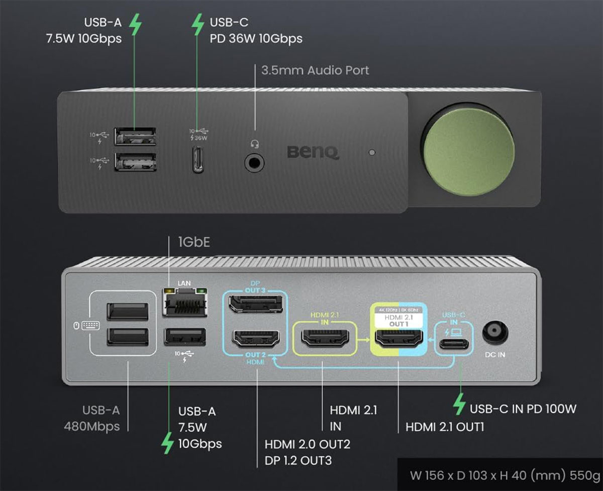 BenQ beCreatus DP1310 USB-C Hybrid Dock - Best for 120Hz 4K and 60Hz 5K displays