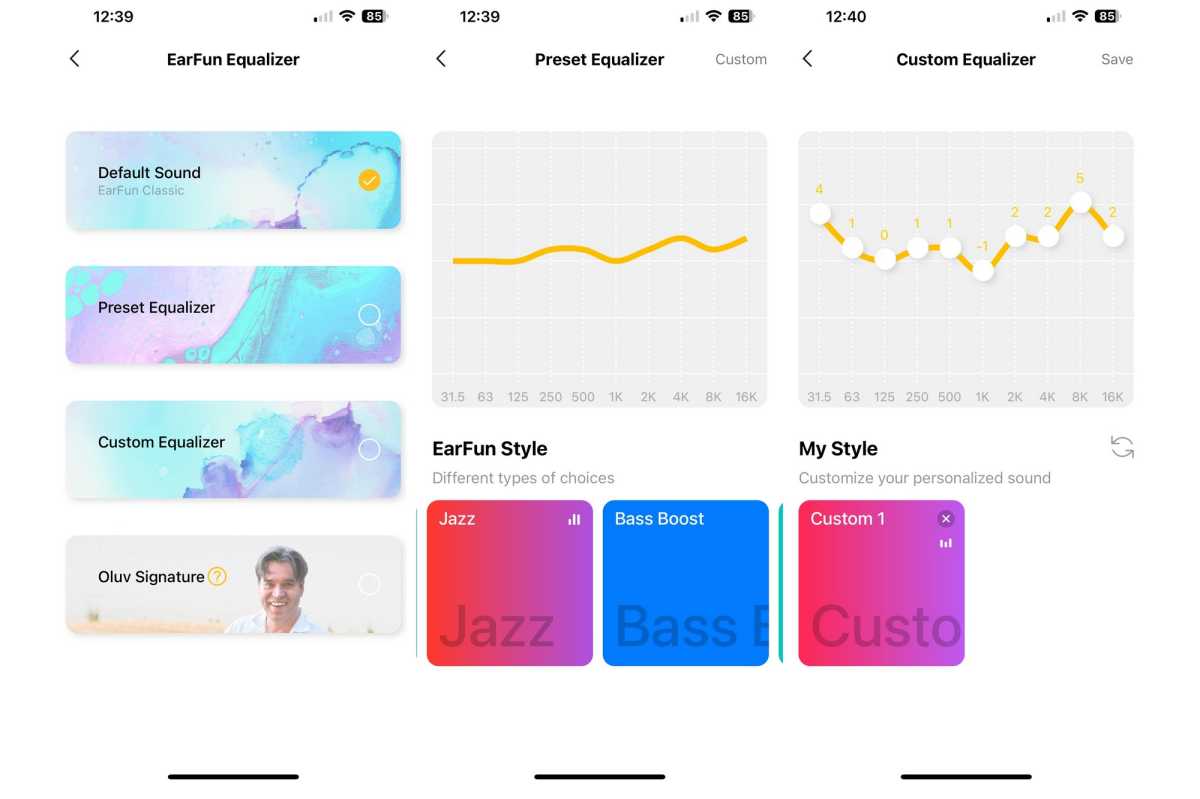 EarFun in-app EQ settings