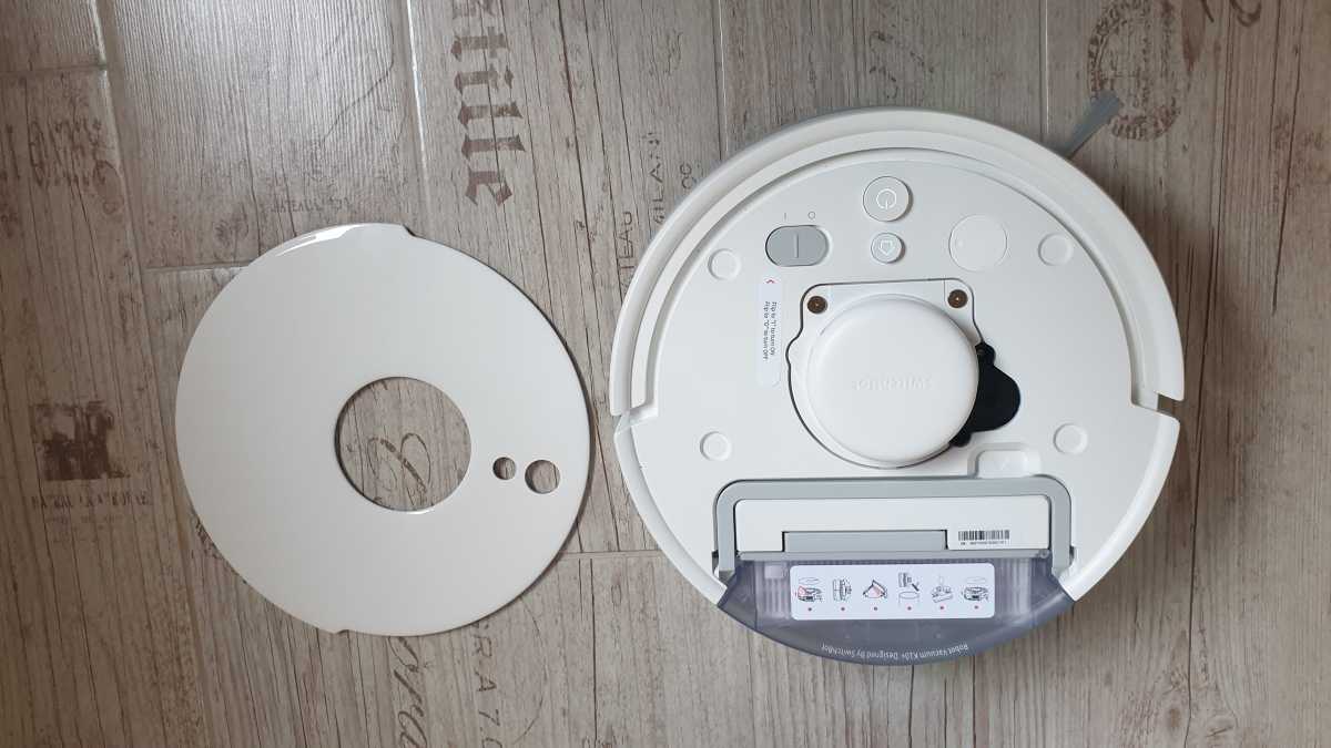 A top view of the Switchbot K10+ robot vacuum and mop with removed top plate