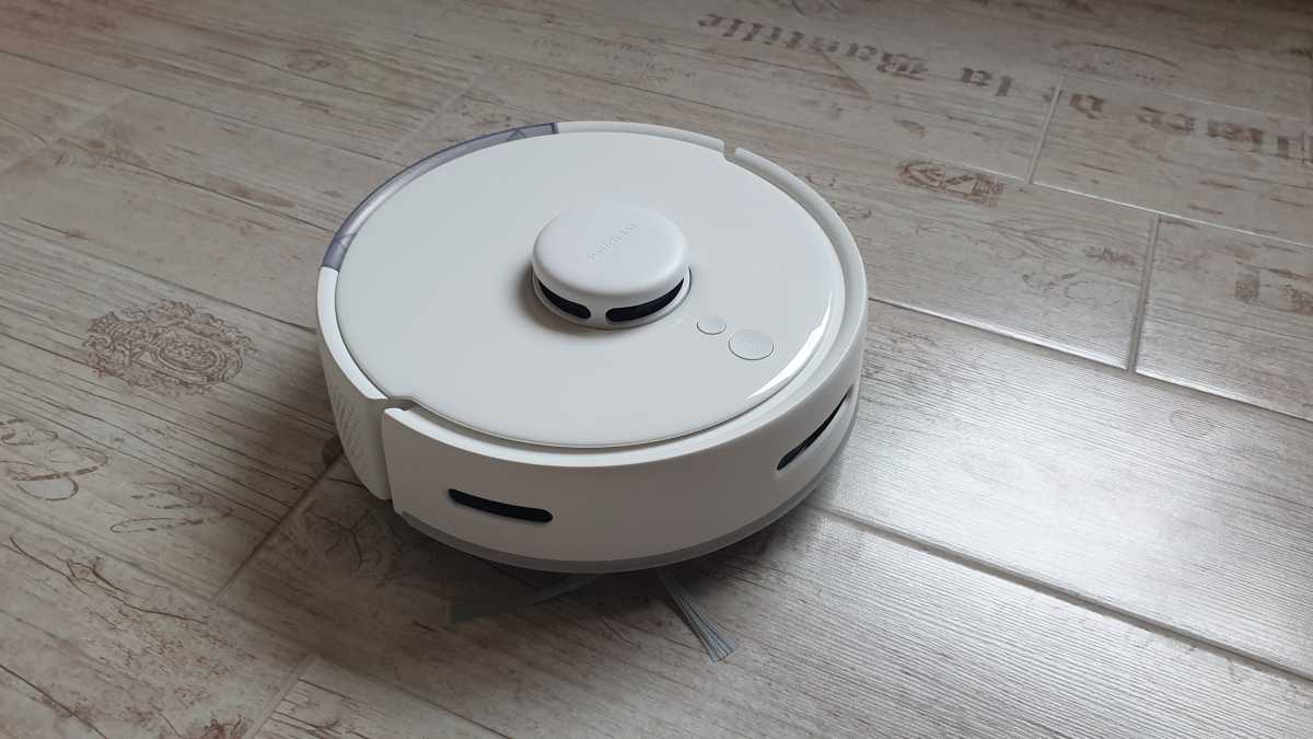 A view of the Switchbot K10+ robot vacuum and mop in isolation