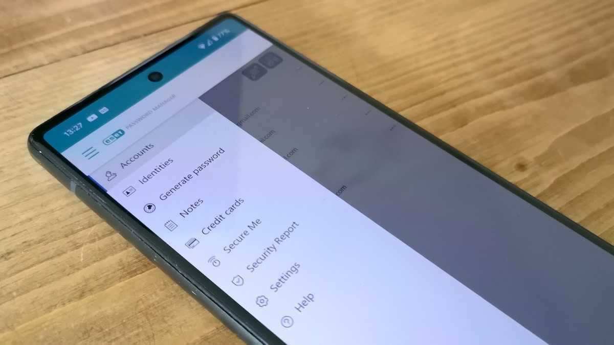 Photo of the Eset password manager app for Android, running on a Google Pixel 6