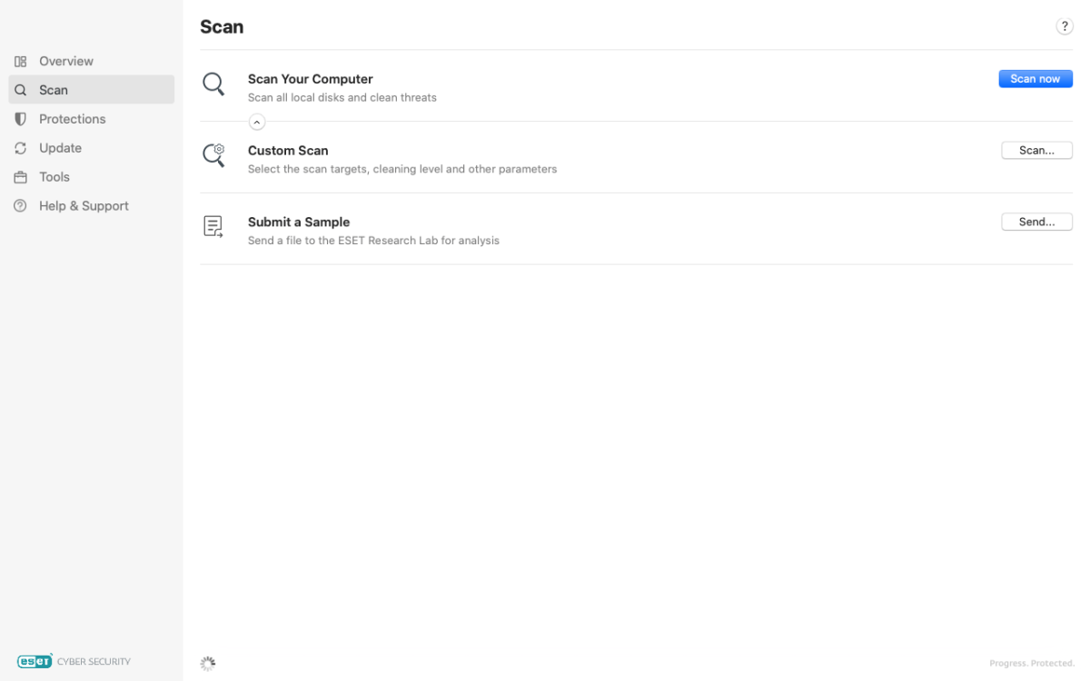 Screengrab of the scan tools menu of Eset Home Security Ultimate for macOS