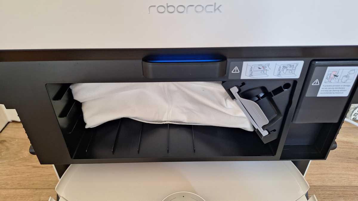 A close up of the Roborock S8 MaxV Ultra dust bag