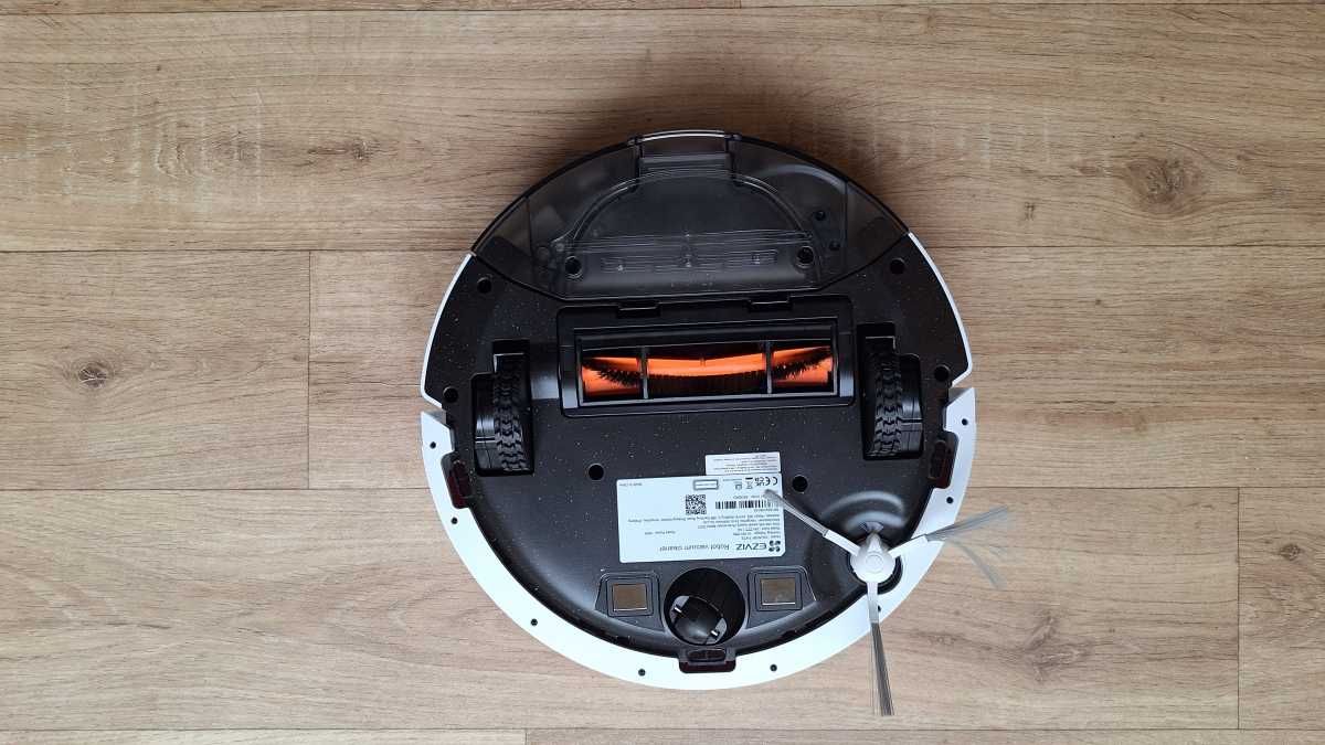 A top view of the EzViz RE5 Plus robot vacuum and mop underside