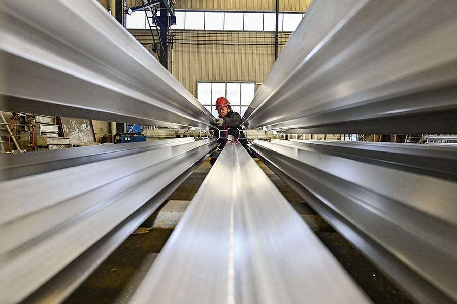 An employee works at a steel factory in China’s Shandong Province, in January 2024.