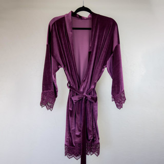This is a purple bridesmaid gift by Jordan Perry called Plum Purple Velvet Robe in standard.