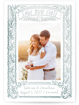 This is a blue save the date by Petra Kern called Vermont with standard printing on recycled smooth signature in grand.