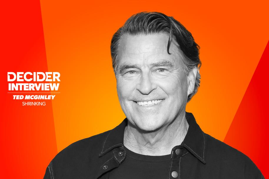 ted mcginley in black and white on a bright orange background