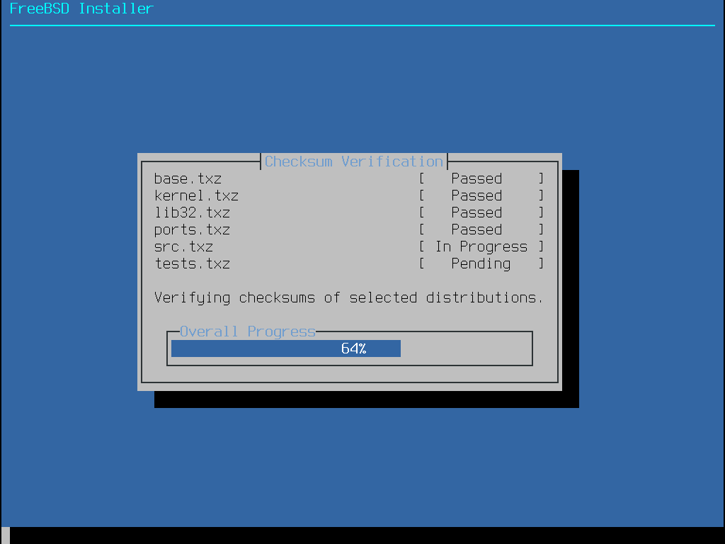 Menu showing the verification of the different components.