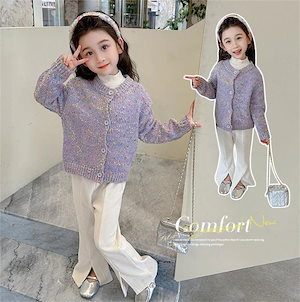 韓国ファッション 女の子 カーディガン 可愛い ニットトップス 子供服 デザインセンス sweet系