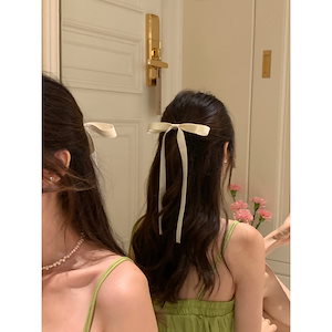 ガールズリボンバレエスタイルクリームホワイトリボンストリーマーヘアピンレディーストップクリップフォレストスタイルダックビルヘアピンヘッドアクセサリー