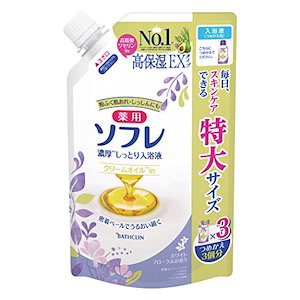 薬用ソフレ スキンケア入浴液 【大容量】濃厚しっとり 高保湿タイプ 赤ちゃんと一緒につかえる 液体 入浴剤 ホワイトフローラルの香り クリームホワイト色のにごり湯タイプ 詰替え用 1.2リットル (x