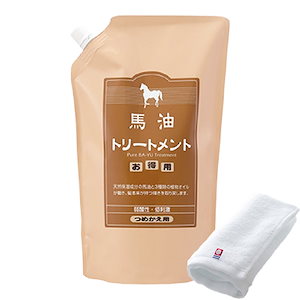 正規販売代理店 定価より10%OFF 馬油トリートメント 詰め替え用 1000g 今治タオル付き 馬油 バユ バーユ トリートメント バユトリートメント 詰替え 詰め替え 大容量 旅美人