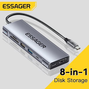 納期21日Essager 8 イン 1 usbハブディスク収納機能usbタイプcにhdmi対応ラップトップドックステーションmacbook proの空気M1 M2