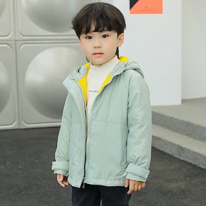 中綿シャンパー キッズ用 子ども用 中綿コート 防寒 バイカラー 韓国 アウター ブルゾン 上着 子ども服 子供服 女の子 男の子 女児 男児 男女兼用 ミントグリーン 緑 イエロー 黄色