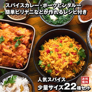 【レシピ付】 人気スパイス 少量 22種 セット チャック袋入 スパイスカレー 手作りカレー ポークビンダルー ポークヴィンダルー ビリヤニ クミン クローブ コリアンダー マスタードシード