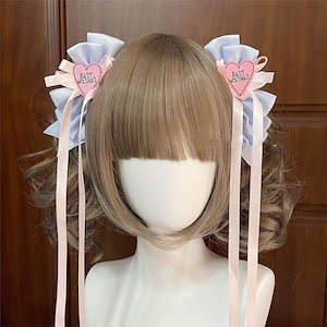 ハロウィン コスプレ 日韓立体リボンヘアピンブルーピンクリボンjk少女甘辛y 2 kツインテールペアクリップロリータヘアアクセ ロリータ メイド服 メガ割