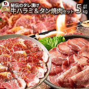 肉 牛肉 タレ漬け 牛ハラミ ＆ 牛タン 焼肉セット 5kg（250g×20） お歳暮 クリスマス ギフト 食品 祝い プレゼント BBQ 焼肉 冷凍