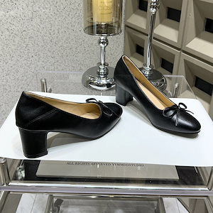 パンプス チャンキーヒールパンプス レディース リボン ローヒール チャンキーヒール おしゃれシュー