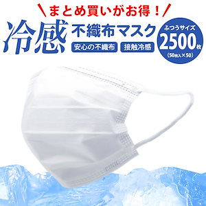 冷感マスク 冷感不織布 マスク ホワイト 2500枚 (50枚入 50箱 セット) 接触冷感 高機能99％カット 大人 白 3層構造 風邪 ツルツル 毛羽立たない 使い捨て 国内発送