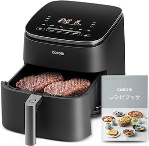 ノンフライヤー 6L大容量 家庭用 エアフライヤー DCモーター 高速 air fryer 発酵 ポテト 専用レシピ付き PSE認証済み ブラック [メーカー保証2年] CAF-DC601