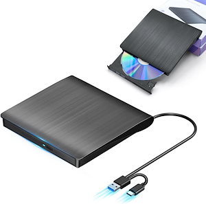 CD DVDドライブ 外付け 高速処理 8XDVD& 24XCD CDレコ 光学ドライブ外付け 読取/書込可 バスパワー USB 3.0&Type-C 極静音 薄型ポータブル Windows/MAC