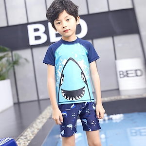 子供水着 可愛い カワイイ スイムウェア 男の子 半袖 ラッシュガード キッズ 動物柄 ジュニア 上下セット 速乾性 3点セットセパレート水陸両用 海水浴 水遊び4413