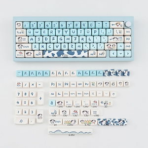 PBT 乳牛キーキャップセット MOAプロファイル かわいいキーキャップ 144キー Cherry Gateron MXスイッチメカニカルキーボード用カスタム昇華キーキャップ