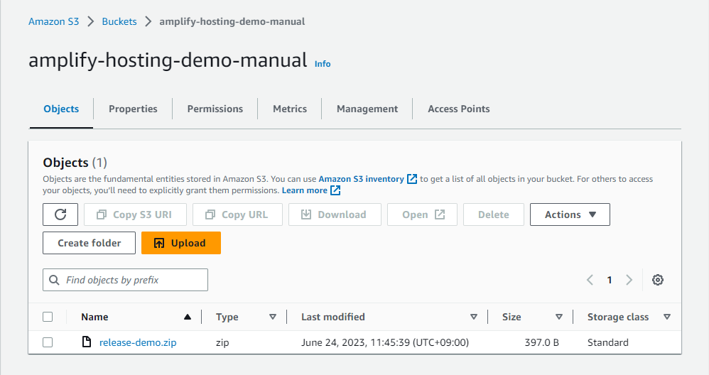 Screenshot: Upload zip file to Amazon S3 bucket