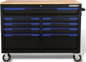 Kobalt 46.1-in L x 37.2-in H 9-Drawers Rolling Black Wood Work Bench