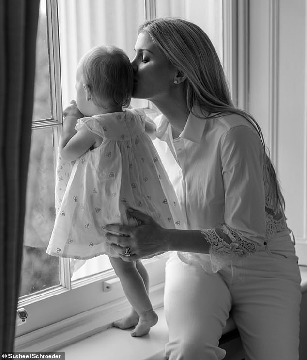 Pictured: Lady Kitty Spencer and her daughter Athena. The proud mother announced her daughter's name by sharing this black-and-white image on her Instagram