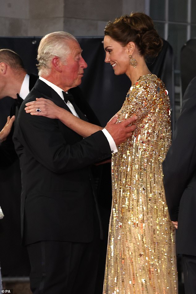 Charles and Kate greet each other at the world premiere of Bond film No Time To Die in September 2021