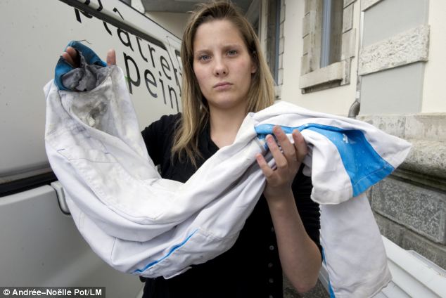 According to reports in the French-language Le Matin newspaper, 18-year-old Ms Schlatter was working as an apprentice painter when her smartphone exploded in the pocket of her work trousers, pictured