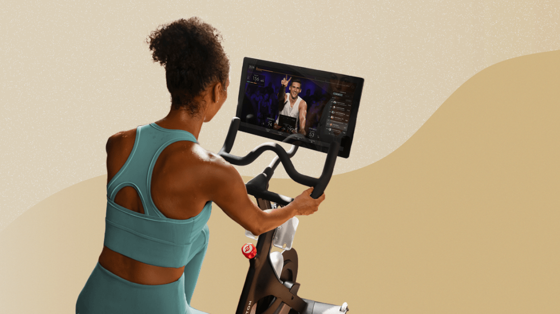 Woman on exercise bike