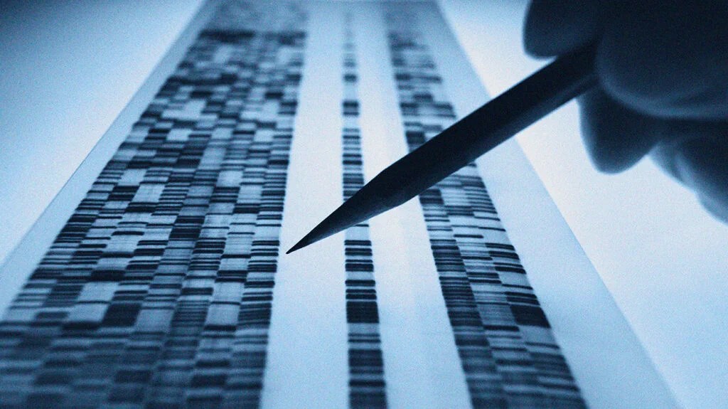 A close up of DNA sequencing taking place for genetic disorders.