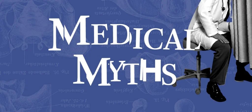 Medical Myths logo with a doctor partially hidden by a curtain