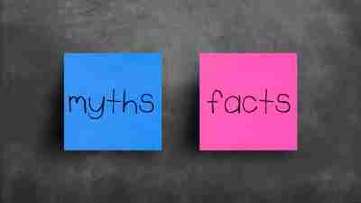 Sticky note on blackboard, Myths Facts