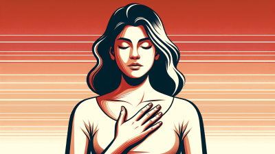 A woman holding her palm to her chest and taking a deep breath -- mindfulness practices to calm rejection sensitive dysphoria.