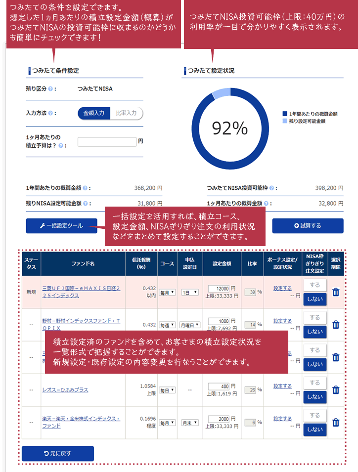 SBI証券つみたてNISAつみたて設定