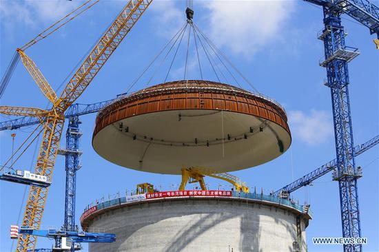 Dome installed on reactor at nuclear power project in Guangxi