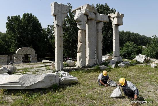 Reinforcement project of ruins at Yuanmingyuan starts