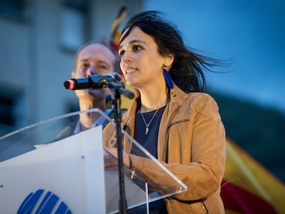 La líder de Aliança Catalana, Sílvia Orriols, en un mitin de la formación el 27 de abril en Ripoll (Girona), el municipio del que es alcaldesa.