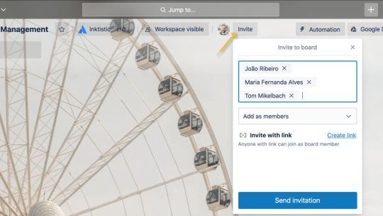 An image showing how to invite members to a Trello board