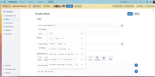 An image showing an example of automation on a Trello board