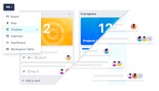 illustration of Timeline view, an essential feature of Trello for business tools