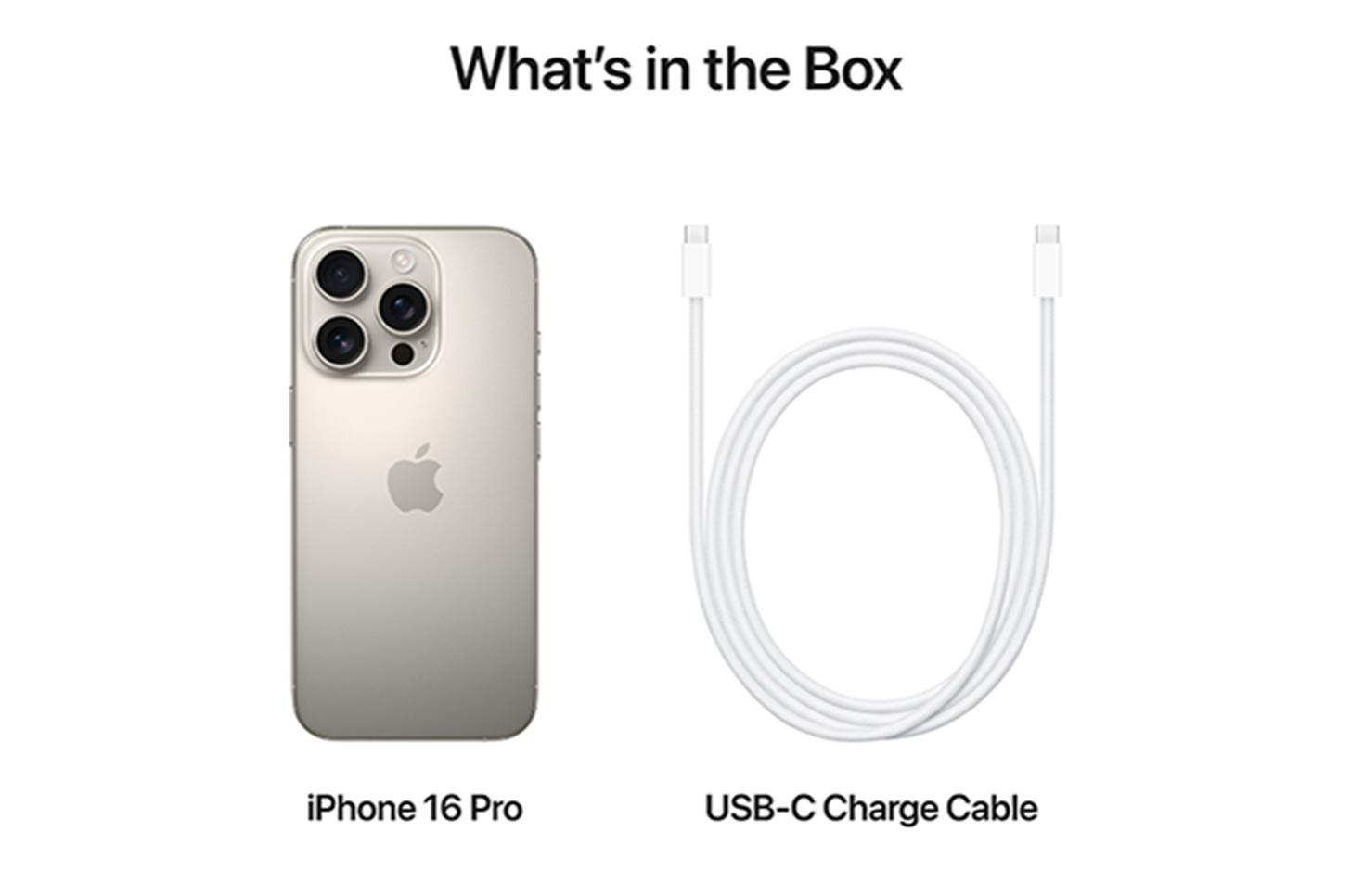 What's in the Box. iPhone 16 Pro and USB-C Charge Cable