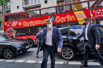 Berlin: BERLIN, GERMANY - AUGUST 29: Markus Söder (CSU) arrives for the ARD summer interview on August 29, 2021 in Berlin, Germany.