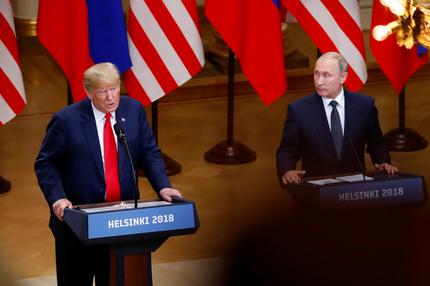 Ukrainekrieg: U.S. President Donald Trump and Russian President Vladimir Putin hold a joint news conference after their meeting in Helsinki, Finland, July 16, 2018. REUTERS/Leonhard Foeger