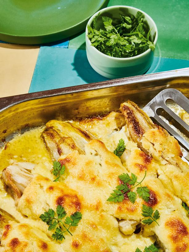 Chicoréegratin mit Mandeln: Überwältigte Chicorée